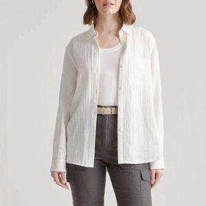 NWT Quince White Cotton Gauze Long Sleeve Shirt Sz XS